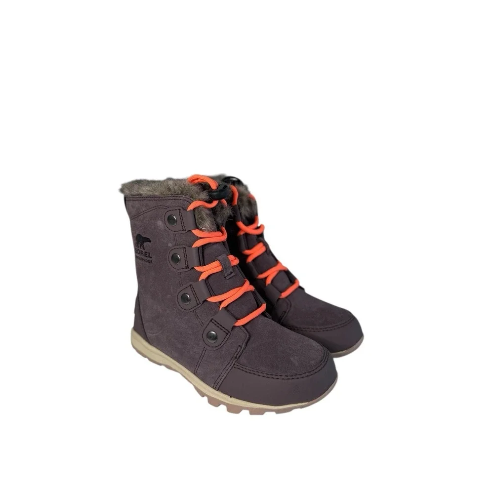 Sorel Whitney‎ Purple Suede Leather Faux FurWaterproof Boots Girls Sz 1Y No Box